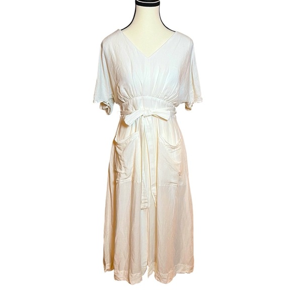 Madewell Dress Linen Blend White Ivory Dolman Sleeve Tie Waist Size PS Petite - Picture 1 of 7